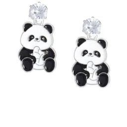PRIVIU Set Of 3 Gold-Plated American Diamond Studded Panda Drop Earrings image 3