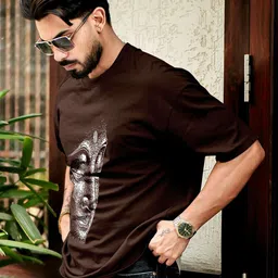 AUSK Graphic Printed Round Neck Drop-Shoulder Sleeves Oversized Cotton T-shirt image 3