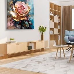 OLIVE TREE Blue & Pink Floral Wooden Framed Canvas Painting Wall Art-picture-11