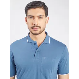 PRORIDERS Men Solid Blue Regular Fit Polo T-shirt image 4
