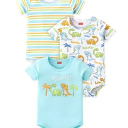 Babyhug 100% Cotton Half Sleeves Onesies Pack Of 3 Dino Print - Blue & Green-picture-20