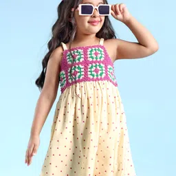 Babyhug Rayon Woven Sleeveless Frock with Embroidery & Polka Dots Print - Yellow-picture-19