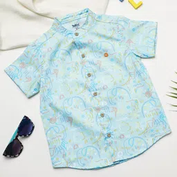 Milou Cotton Half Sleeves Elephant Printed Shirt - Light Green-picture-10