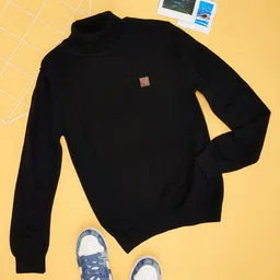 Pantaloons Junior Full Sleeves Solid Sweater - Black-image-68