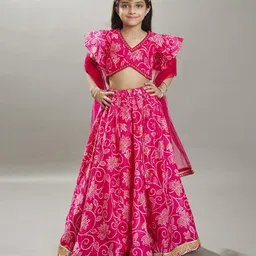 Bitiya By Bhama Silk Woven Flutter Sleeves Bandhani Printed & Gota Lace Embellished Lehenga Choli With Dupatta - Pink-picture-10