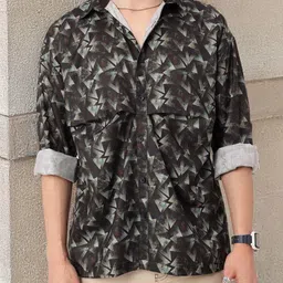 Kook N Keech Indie Geometric Course Collide Relaxed Fit Printed Shirt-image-45