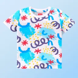 Babyhug Cotton Knit Half Sleeves Printed Night Suit - White image 2