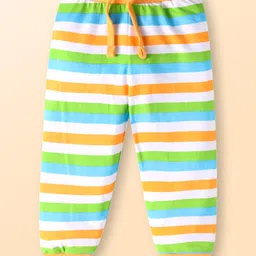 Babyhug Single Jersey Knit Full Length Lounge Pants with Strips & Dino Print Pack of 3 - Neon green Yellow & Blue image 2