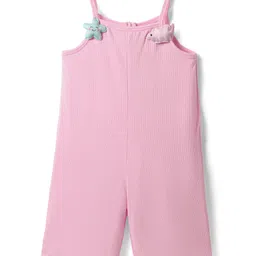 Little Kangaroos Cotton Woven Sleeveless Solid Color Jumpsuit with Star Fish Applique - Pink image 2