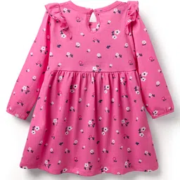 Babyhug Single Jersey Knit Full Sleeves Frock With Bow & Floral Print - Pink image 2