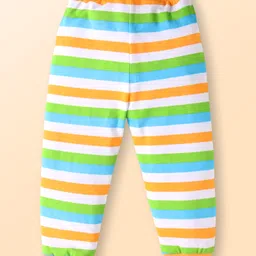 Babyhug Single Jersey Knit Full Length Lounge Pants with Strips & Dino Print Pack of 3 - Neon green Yellow & Blue image 3