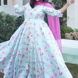 Swadeshi Shringaar Sky Blue Lotus Silk Anarkali Set image 1