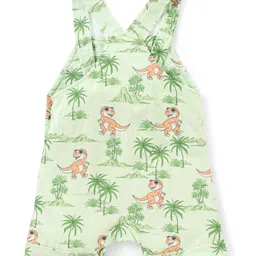 Babyhug Cotton Knit Dungaree and Half Sleeves T-Shirt Set Stripes & Dino Print - Orange & Light Green image 4