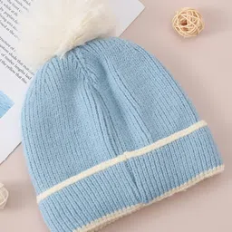 Babyhug Woollen Cap with Dino Design - Blue image 4