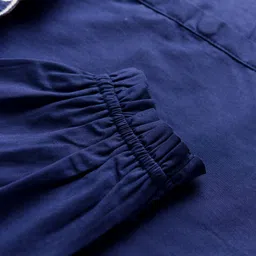 arias by lara dutta Arias Cotton Woven Full Sleeves Top With Floral Embroidery at Collar - Navy Blue image 3