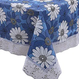Kuber Industries Blue & White Flower Print 4 Seater Center Table Cover image 2