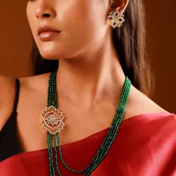 Voylla Shahi Dwar Green Jhalar Raani Haar Stone Beaded Necklace Set image 1