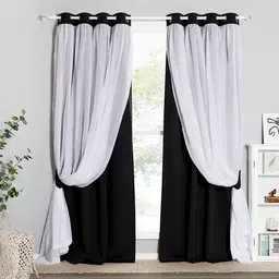 BFAM Black & White Set of 2 Floral Black Out Long Door Curtain-picture-29