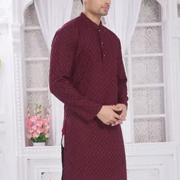PulseIQ Men Embroidered Thread Work Mandarin Collar Cotton Straight Kurta image 3