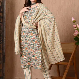 Anouk Mirage Women Ethnic Motifs Printed Regular Pure Cotton Kurta with Trousers & With Dupatta image 2