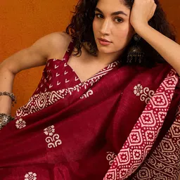 Anouk Rustic Ethnic Motifs Zari Bagru Saree image 5
