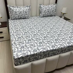 Pure Decor Royal Passion Blue Printed400 TC Pure Cotton Queen Bedsheet Set 2.54 x 2.28 m-image-58