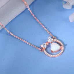 GIVA 925 Silver Rose Gold-Plated Zircons Bow Heart Minimal Necklace image 4