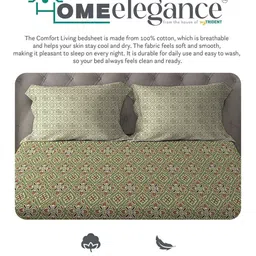 HOME ELEGANCE Green Geometric 120 TC Bedsheet with 2 Pillow Covers image 4