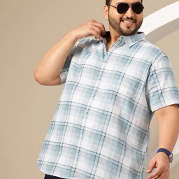 Sztori Plus Size Grid Tattersall Checks Cutaway Collar Pure Cotton Regular Fit Shirt-image-42