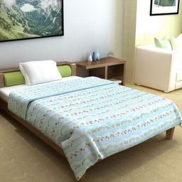 Divine Casa Turquoise Blue Printed Pure Cotton Mild Winter 120 GSM Single Bed Comforter-picture-37