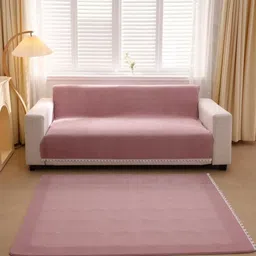 HOMETHREADS Peach-Coloured & Pink Solid Sofa Cover-picture-18