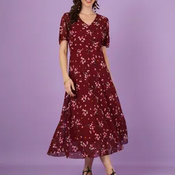 Curvydrobe Floral Printed Puff Sleeve Georgette A-Line Maxi Dress-picture-17