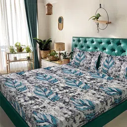 KLOTTHE Blue Floral Woolen 300 TC Double Fine Bedsheet With Pillow Covers - 98 x 88 In-picture-27