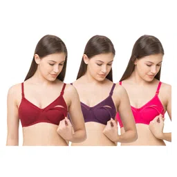 MomToBe Solid Combo Pack Of 3 Full Cup Non-Padded Feeding Bra - Multi Color-picture-18