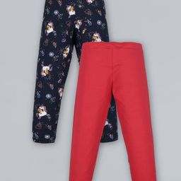 Plum Tree Pack Of 2 Full Length Unicorn Print Leggings - Navy Blue & Red-picture-48