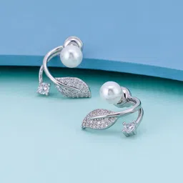 Kushal's Fashion Jewellery Rhodium-Plated Zircon Studded & Pearls Beaded Drop Earrings-picture-53