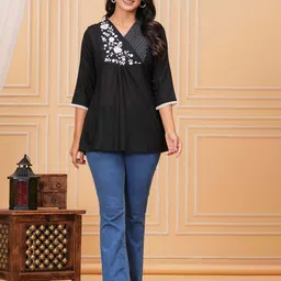 CPTAO Floral Embroidered Plated Top image 5