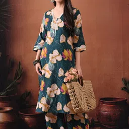 Anouk Mirage Women Floral Printed Regular Pure Cotton Kurta with Palazzos-picture-11