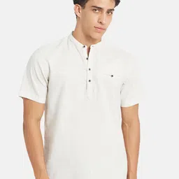 METTLE Striped Short Sleeves Mandarin Collar Cotton Opaque Regular Fit Casual Shirt-image-49