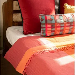 FREEDOM TREE Oram Orange-Coloured & Pink Colour-Blocked Double Bedcover image 4