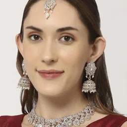 VATSALYA CREATION Rose Gold Rhodium-Plated American Diamond Jwellery Set-picture-11