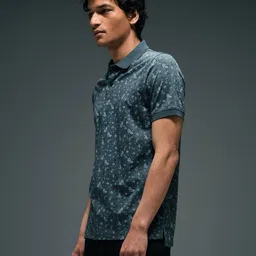 Flying Machine Floral Printed Polo Collar Cotton T-shirt image 3