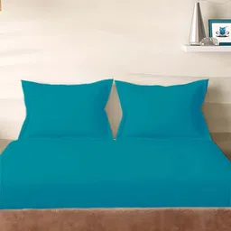 Sleeping Owls Turquoise Blue 210 TC King Bedsheet with 2 Pillow Covers-image-73