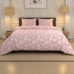 LA VERNE Pink And White Floral 180 TC King Bedsheet Set image 5