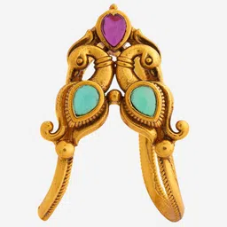 Kushal's Fashion Jewellery Gold-Plated Ruby Studded Antique Finger Ring image 2