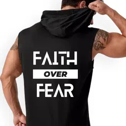 Fashnobic Faith Over Fear Back Printed Hooded Gym Vest FB-105_Back_pt-98 image 2