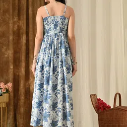 Vishishtah Floral Printed Pure Cotton Round Neck Fit & Flare Midi Dress image 2