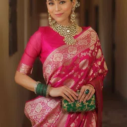 FINFOL Ethnic Motifs Woven Design Zari Saree With Unstitched Blouse Piece image 3