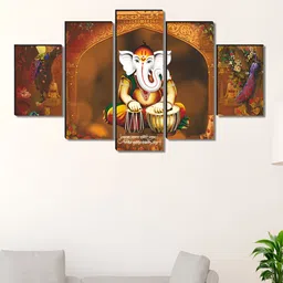 Myntra Elegant Homes White & Green 5 Piece Wood Religious Wall Paintings image 1