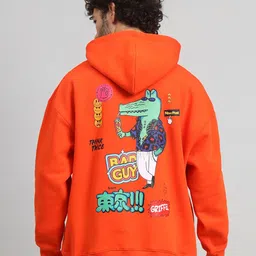 GRIFFEL Men Graphic Printed Hood Fleece Pullover Sweatshirt image 1